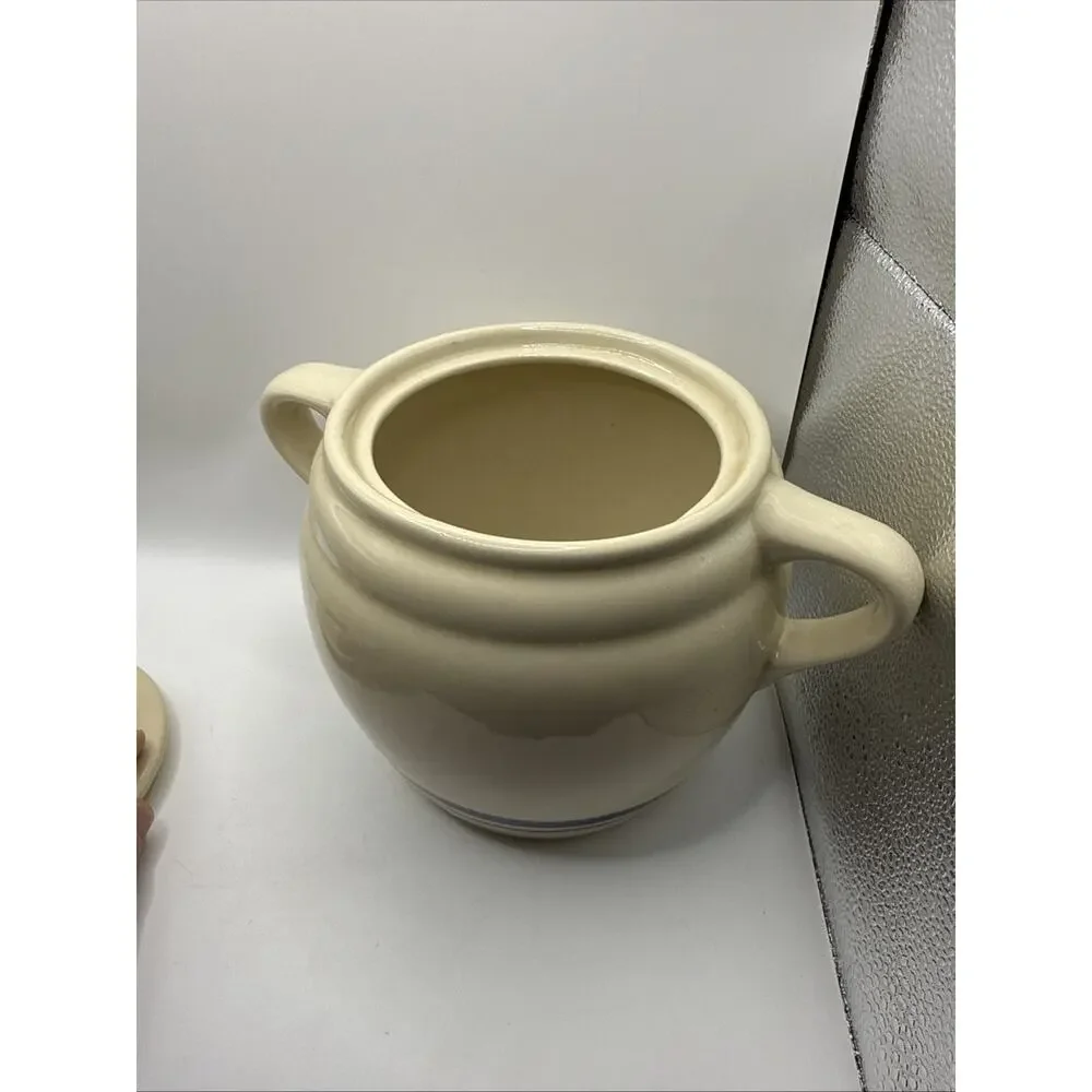 Vtg Roseville Friendship Pottery Bean Crock Pot / Cookie Jar 3 Qt. Blue Stripe